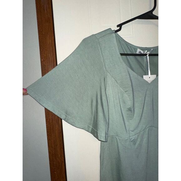 NWT Grace Karin Sage Green Flutter Sleeve Top Size Small - Picture 3 of 9